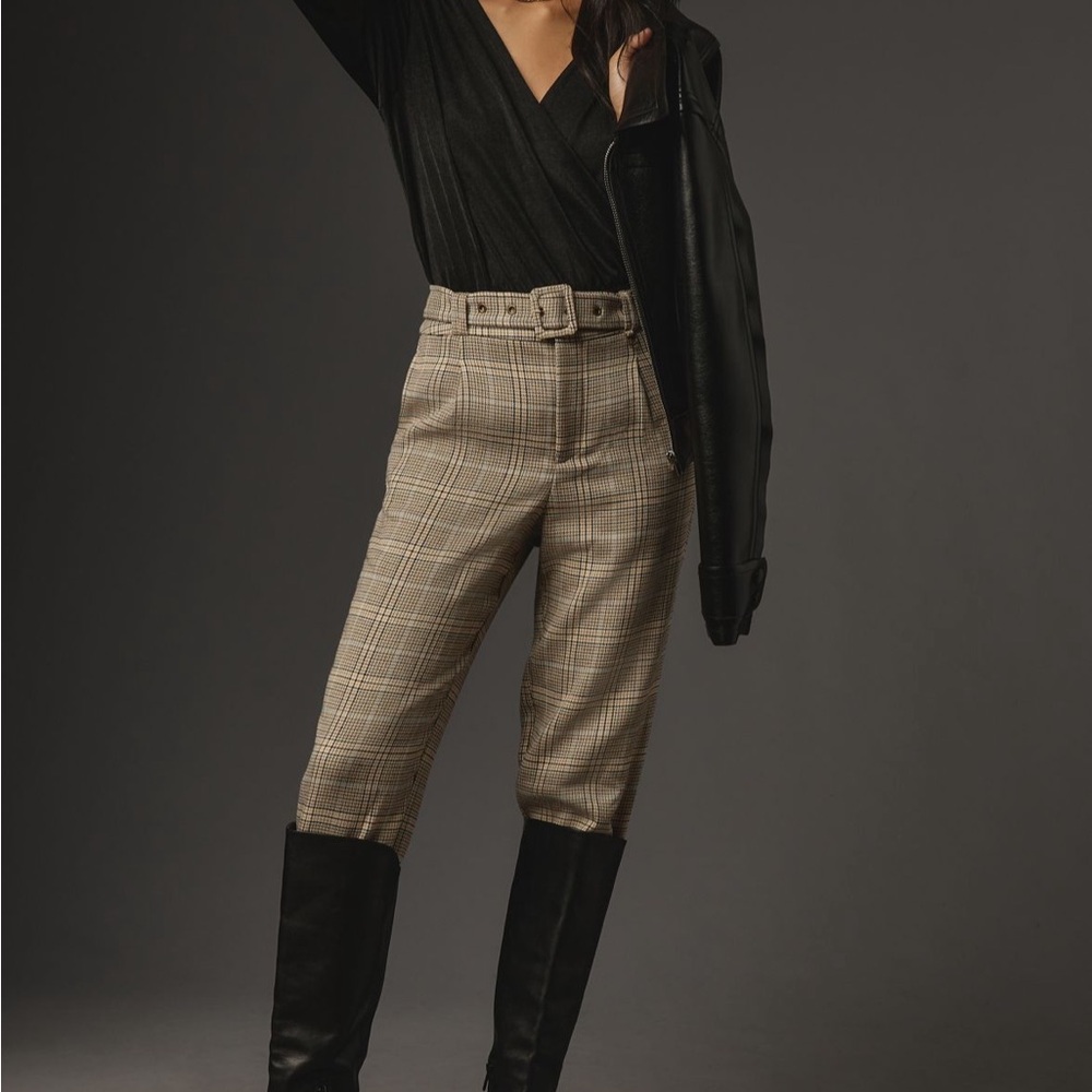 Mauve Tan Plaid Cropped Pants